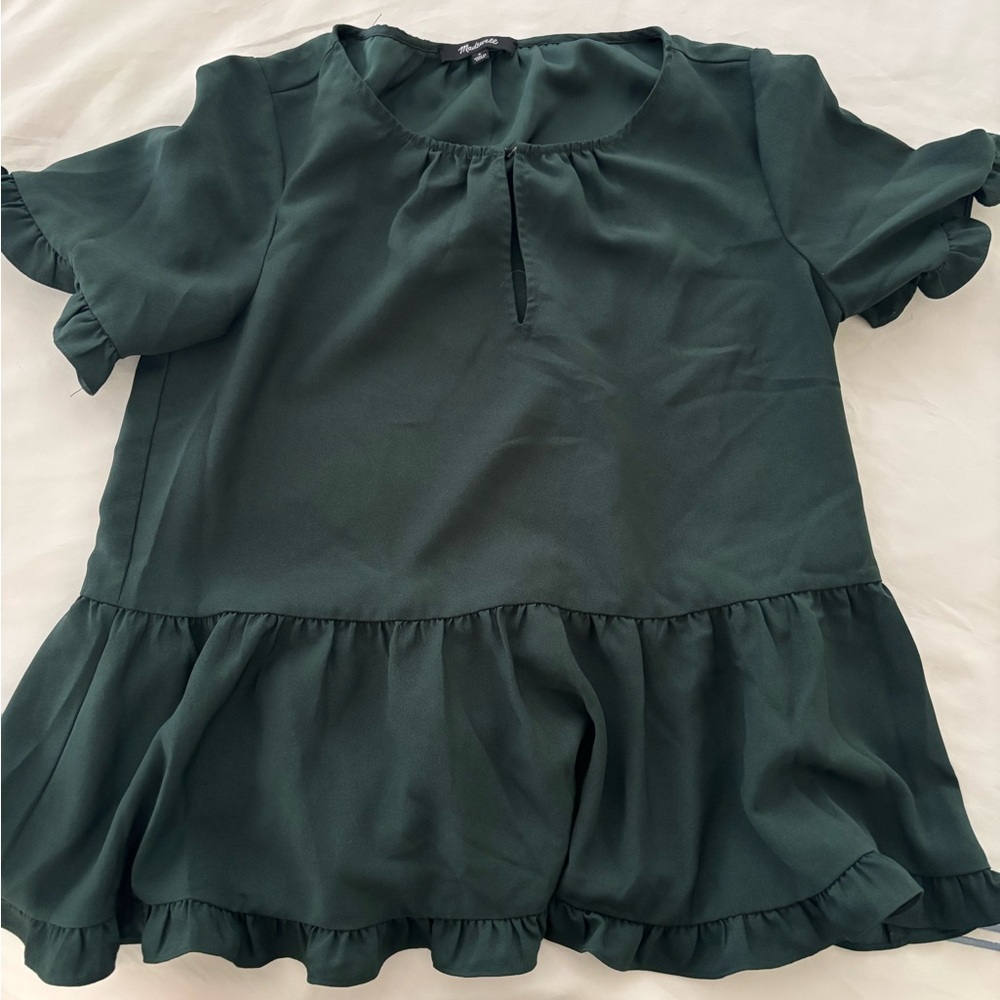 Madewell Dark Green Ruffle top blouse